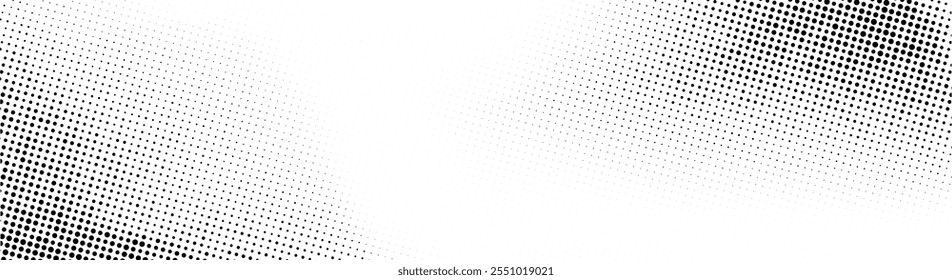 Fundo de meio-tom Grunge. Textura de gradiente de ruído suave. Papel de parede de areia preto e branco. Sobreposição de estilo de anime ou mangá. Fundo de pixel retro longo largo. Impressão de garra rasterizada vetorial
