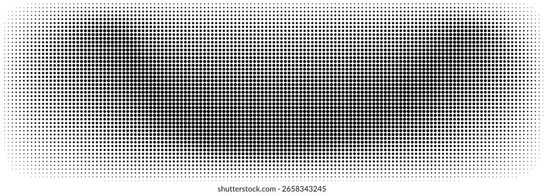 Fondo de semitono Grunge. Textura de gradiente de ruido arenoso de desvanecimiento. Fondo de pantalla de arena blanco y negro. Superposición de estilo de cómic de anime o manga. Amplio fondo pixelado retro. Vector largo medio tono de grano de impresión