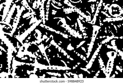 Grunge halftone background. Texture Industrial screws.  Abstract Mosaic Pixels Gradient Design Background. Monochromatic Abstract Background. Vector illustration.