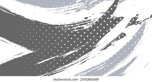 Grunge halftone black ink brush stroke. Black brush splashes isolated on transparent background