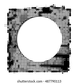 Grunge halftone  black and white  circular frame