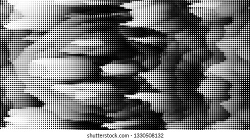 Grunge halftone black and white dotted texture background. Spotted vector abstract overlay. Textured vintage backdrop. Monochrome pattern for web design, covers, web sites, posters.