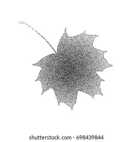 Grunge halftone black and white maple leaf isolated on a white background. Vector illustratoin with halftone dots texture for popart, trends design.