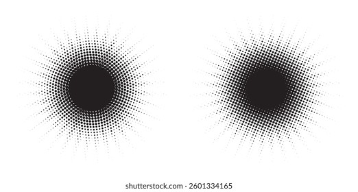 Grunge halftone circle set. Set of black halftone dots backgrounds. Vector modern dots halftone arts.