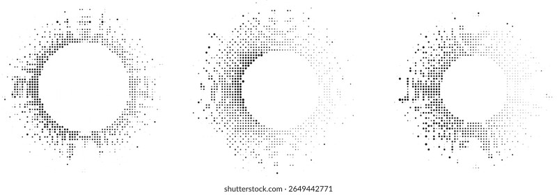 Grunge Halftone Circle Vector Set for Retro Poster, Label and Graphic Design Backgrounds