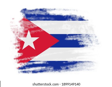 Grunge halftone Cuba flag background.