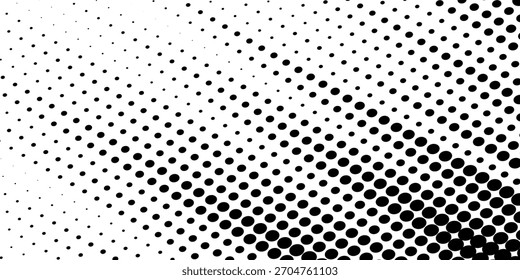 Fundo de rascunho diagonal de meio-tom grunge. Textura de ruído de grão desvanecendo. Papel de parede de areia pontilhada da arte pop. Fundo de pixel retrô. Anime ou manga estilo história em quadrinhos. Modelo de falha de halfton inclinado de vetor