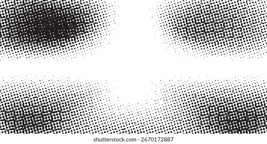 Grunge halftone dot gradient background.  
White and black sand wallpaper. Modern comic retro.