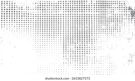 Fondo de puntos de semitono de grunge. Abstractas patrón de puntos de arte pop retro con bordes ásperos. Textura de superposición de cómic angustiada de Antiguas.
