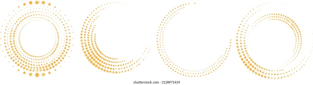 Grunge los puntos de medio tono en forma circular . Ilustración de vectores espirales .Logotipo redondo texturado . Elemento de diseño. Resumen Formas circulares geométricas.Línea radial de grunge giratoria. Círculos concéntricos