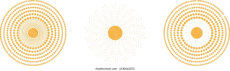 Grunge halftone dots in Circle Form . Spiral Vector Illustration .Textured round Logo . Design element . Abstract Geometric circular shapes .Rotating grunge radial line. Concentric circles