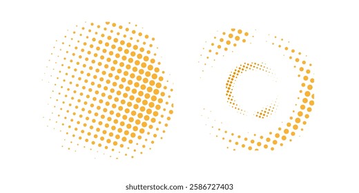 Grunge halftone dots in Circle Form . Spiral Vector Illustration .Textured round Logo . Design element . Abstract Geometric circular shapes .Rotating grunge radial line. Concentric circles