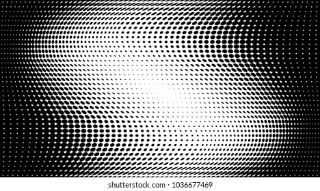Grunge halftone dots pattern dark background.Black pixels. Modern dotted vector illustration. Abstract wavy lines. Points backdrop. Grungy spotted pattern. Wide image