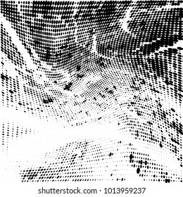 Grunge halftone dots pattern texture background. Modern dotted illustration. Abstract curves. Points backdrop. Grungy spotted pattern. Monochrome template for web design, covers, web sites, banners
