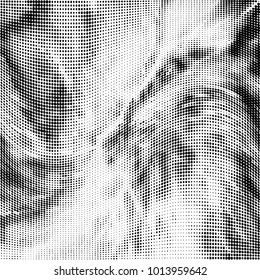 Grunge halftone dots pattern texture background. Modern dotted illustration. Abstract curves. Points backdrop. Grungy spotted pattern. Monochrome template for web design, covers, web sites, banners
