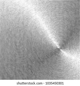 Grunge halftone dots pattern texture background. Black and white paint stains. Modern dotted vector illustration. Abstract wavy lines. Points backdrop. Grungy spotted pattern

