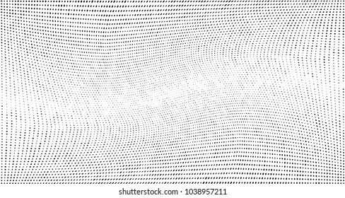 Grunge halftone dots pattern texture background. Pixel art. Modern dotted vector illustration. Abstract wavy lines. Points backdrop. Grungy spotted pattern. Wide image