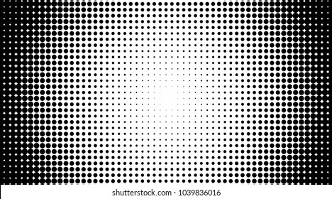 Grunge halftone dots pattern texture background. Black pixels. Modern dotted vector illustration. Abstract wavy lines. Points backdrop. Grungy spotted pattern. Wide image