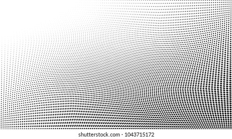 Grunge halftone dots pattern texture background. Black pixels. Modern dotted vector illustration. Abstract wavy lines. Points backdrop. Grungy spotted pattern. Wide image