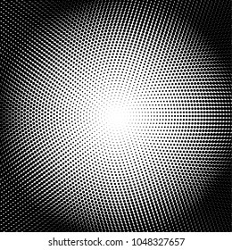 Grunge halftone dots pattern texture background.Black and white pixels. Modern dotted vector illustration. Abstract wavy lines. Radial points backdrop. Grungy spotted pattern
