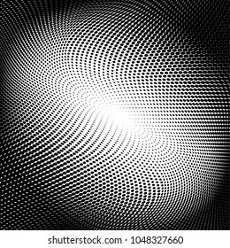 Grunge halftone dots pattern texture background.Black and white pixels. Modern dotted vector illustration. Abstract wavy lines. Radial points backdrop. Grungy spotted pattern
