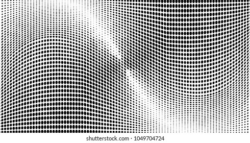 Grunge halftone dots pattern texture background. Black pixels. Modern dotted vector illustration. Abstract wavy lines. Points backdrop. Grungy spotted pattern. Wide image
