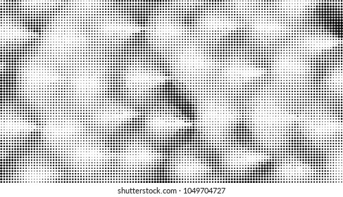 Grunge halftone dots pattern texture background. Black pixels. Modern dotted vector illustration. Abstract wavy lines. Points backdrop. Grungy spotted pattern. Wide image