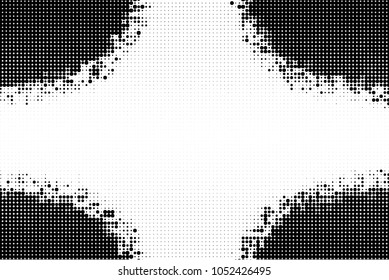 Grunge halftone dots pattern texture background. Black pixels. Modern dotted vector illustration. Abstract wavy lines. Points backdrop. Grungy spotted patter
