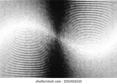 Grunge halftone dots pattern texture background. Black pixels. Modern dotted vector illustration. Abstract wavy lines. Points backdrop. Grungy spotted patter
