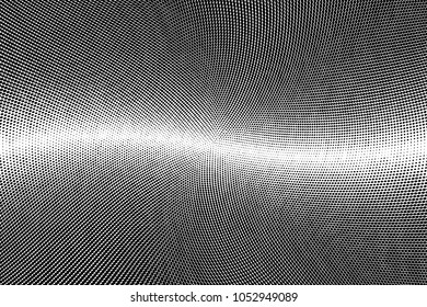 Grunge halftone dots pattern texture background. Black and white pixels. Modern dotted vector illustration. Abstract wavy lines. Radial points backdrop. Grungy spotted pattern
