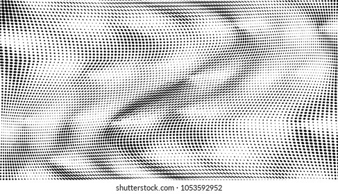 Grunge halftone dots pattern texture background. Black pixels. Modern dotted vector illustration. Abstract wavy lines. Points backdrop. Grungy spotted pattern. Wide image