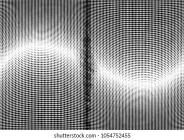 Grunge halftone dots pattern texture background. Black pixels. Modern dotted vector illustration. Abstract wavy lines. Points backdrop. Grungy spotted pattern