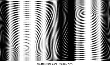 Grunge halftone dots pattern texture background. Black pixels. Modern dotted vector illustration. Abstract wavy lines. Points backdrop. Grungy spotted pattern. Wide image