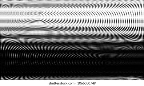 Grunge halftone dots pattern texture background. Black pixels. Modern dotted vector illustration. Abstract wavy lines. Points backdrop. Grungy spotted pattern. Wide image