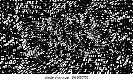 Grunge halftone dots pattern texture background. Black pixels. Modern dotted vector illustration. Abstract wavy lines. Points backdrop. Grungy spotted pattern. Wide image