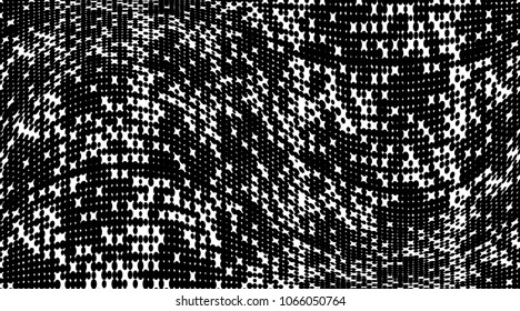 Grunge halftone dots pattern texture background. Black pixels. Modern dotted vector illustration. Abstract wavy lines. Points backdrop. Grungy spotted pattern. Wide image