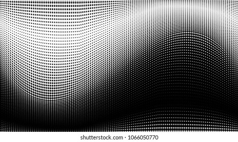 Grunge halftone dots pattern texture background. Black pixels. Modern dotted vector illustration. Abstract wavy lines. Points backdrop. Grungy spotted pattern. Wide image