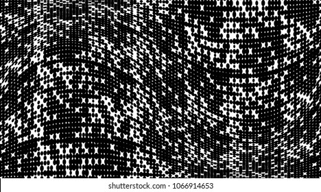 Grunge halftone dots pattern texture background. Black pixels. Modern dotted vector illustration. Abstract wavy lines. Points backdrop. Grungy spotted pattern. Wide template for web design