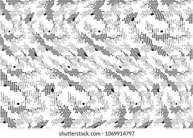 Grunge halftone dots pattern texture background. Black and white pixels. Modern dotted vector illustration. Abstract wavy lines. Points backdrop. Gradient spotted pattern. Wide image