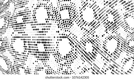 Grunge halftone dots pattern texture background. Black and white pixels. Modern dotted vector illustration. Abstract wavy lines. Points backdrop. Gradient spotted pattern. Wide image