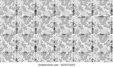 Grunge halftone dots pattern texture background. Black and white pixels. Modern dotted vector illustration. Abstract wavy lines. Points backdrop. Gradient spotted pattern. Wide image