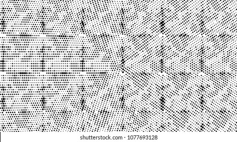 Grunge halftone dots pattern texture background. Black and white pixels. Modern dotted vector illustration. Abstract wavy lines. Points backdrop. Gradient spotted pattern. Wide image