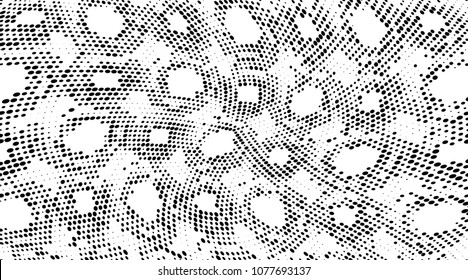 Grunge halftone dots pattern texture background. Black and white pixels. Modern dotted vector illustration. Abstract wavy lines. Points backdrop. Gradient spotted pattern. Wide image