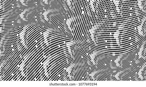 Grunge halftone dots pattern texture background. Black and white pixels. Modern dotted vector illustration. Abstract wavy lines. Points backdrop. Gradient spotted pattern. Wide image
