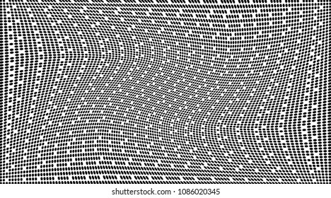 Grunge halftone dots pattern texture background. Pixels art. Modern dotted vector illustration. Abstract wavy lines. Points backdrop. Grungy spotted pattern. Wide image