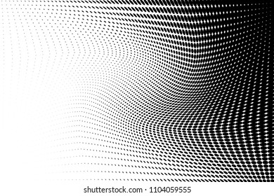 Grunge halftone dots pattern texture background. Abstract curves. Points backdrop. Wavy dotted spotted 
pattern. Modern abstract dotted vector illustration for design, covers, web  banners