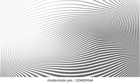 Grunge halftone dots pattern texture background. Abstract curves. Points backdrop. Wavy dotted spotted 
pattern. Modern abstract dotted vector illustration for design, covers, web  banners