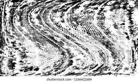Grunge halftone dots pattern texture background. Modern dotted illustration. Abstract curves. Grungy frame. Geometric spotted pattern. Monochrome template for web design, covers, web sites, banners