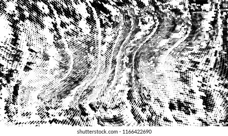 Grunge halftone dots pattern texture background. Modern dotted illustration. Abstract curves. Grungy frame. Geometric spotted pattern. Monochrome template for web design, covers, web sites, banners