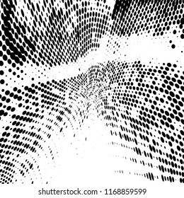 Grunge halftone dots pattern texture background. Modern dotted illustration. Abstract curves. Grungy frame. Geometric spotted pattern. Monochrome template for web design, covers, web sites, banners